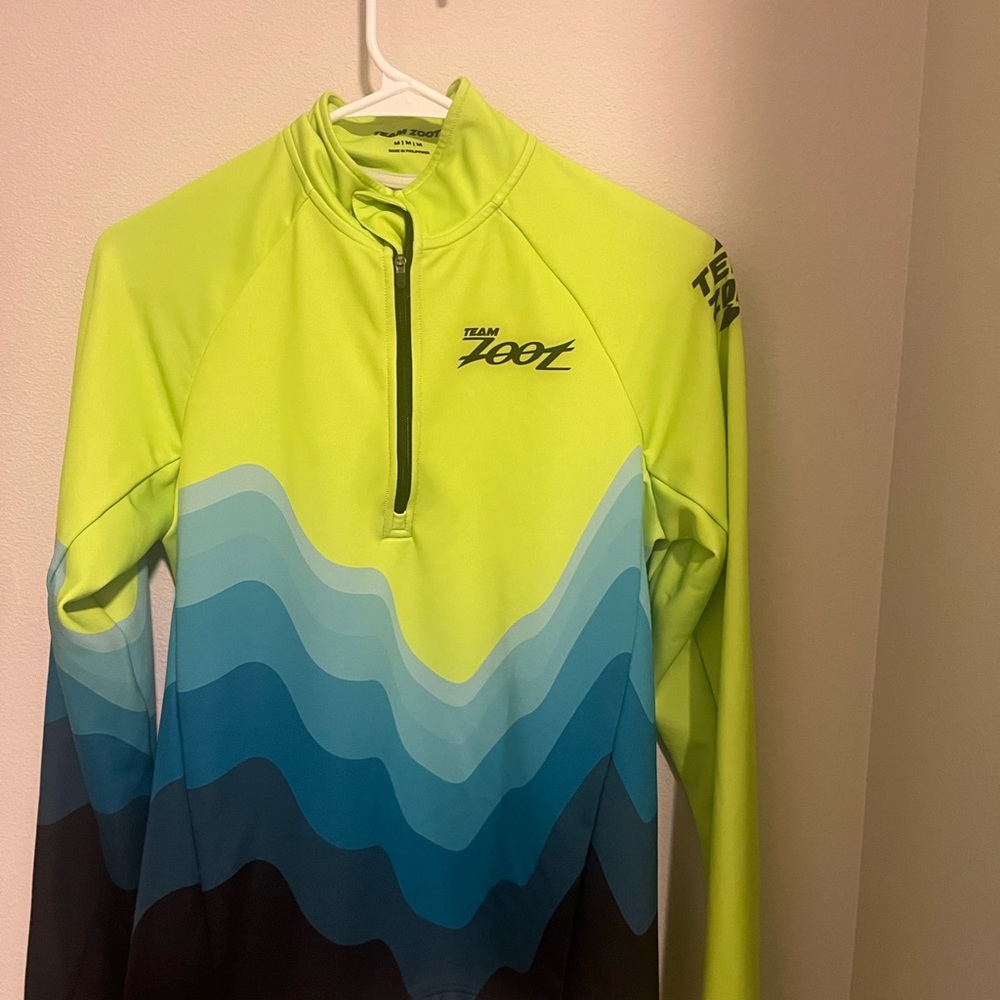 Zoot Lime and Teal Wave Long Sleeve half zip running jersey